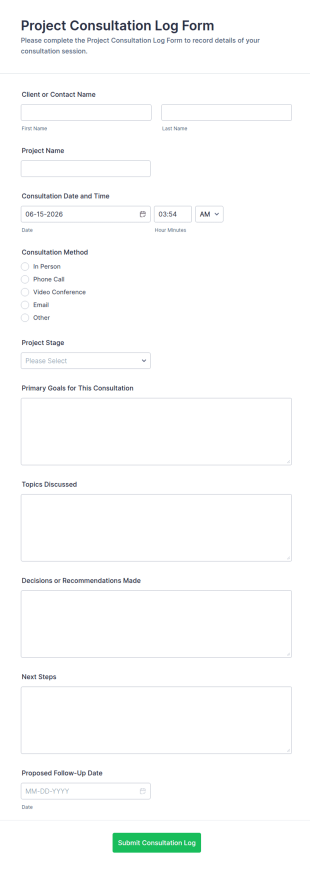 Project Consultation Log Form Template