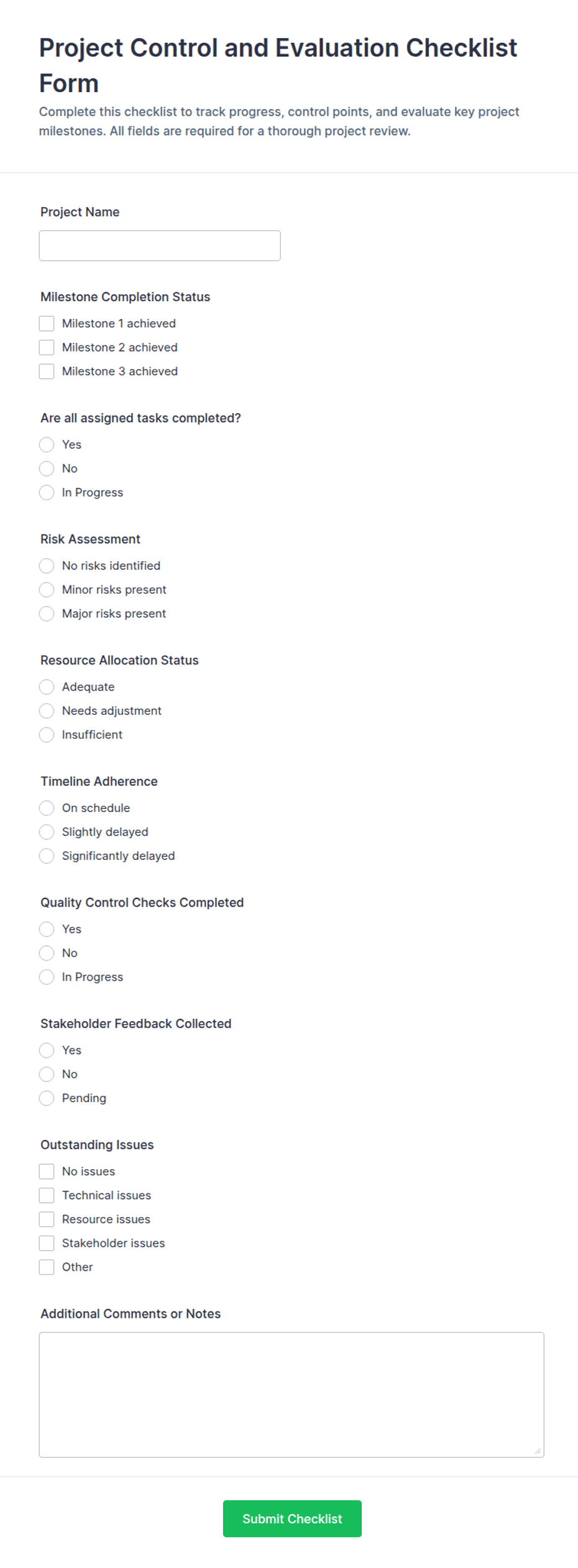 Project Controlling Template Project Control and Evaluation Checklist Form Template | Jotform