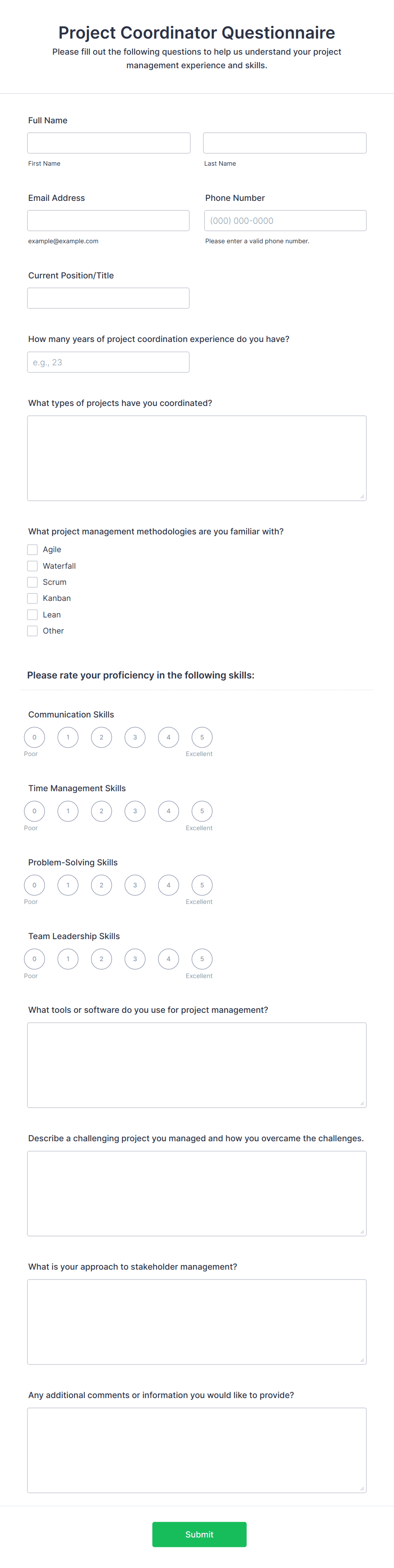 Project Coordinator Questionnaire Form Template | Jotform