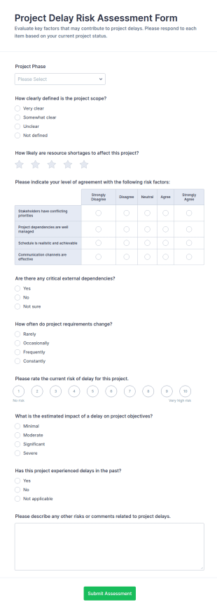 Project Delay Risk Assessment Form Template