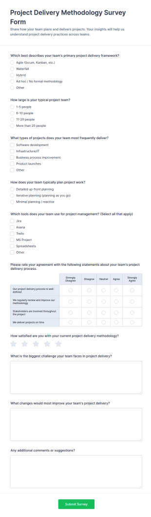 Project Delivery Methodology Survey Form Template