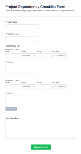 Project Dependency Checklist Form Template