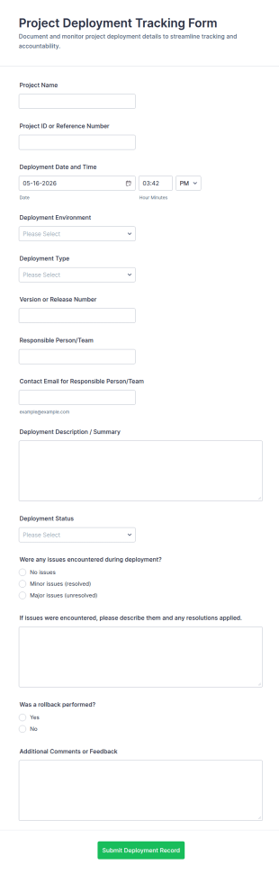 Project Deployment Tracking Form Template