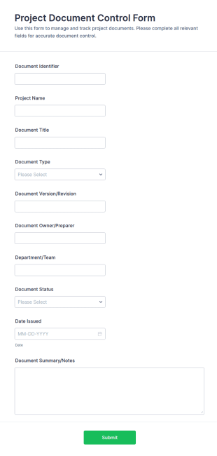 Project Document Control Form Template