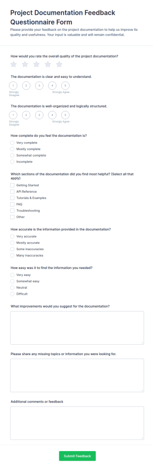 Project Documentation Feedback Questionnaire Form Template