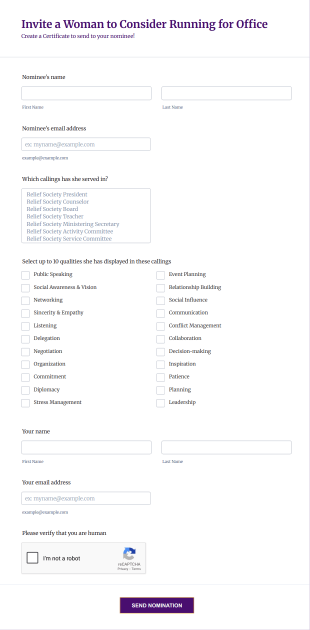 Women In Leadership Nomination Form Template