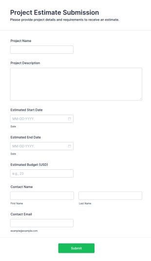 Project Estimate Submission Form Template