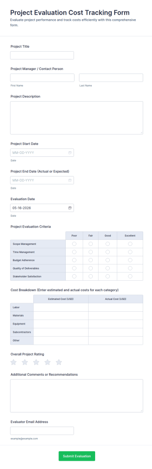 Project Evaluation Cost Tracking Form Template