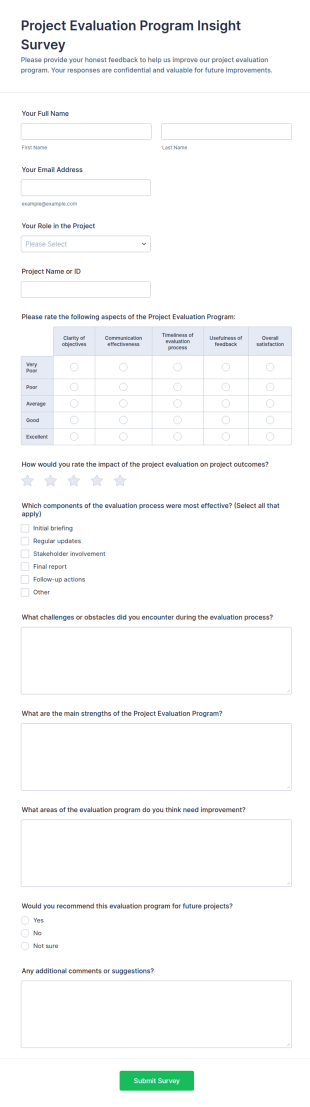 Project Evaluation Program Insight Survey Form Template