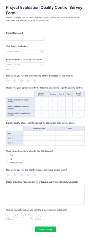 Project Evaluation Quality Control Survey Form Template