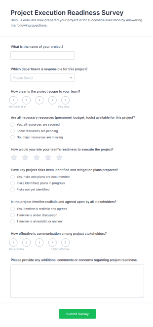 Project Execution Readiness Survey Form Template