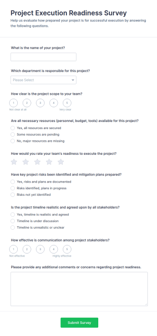 Project Execution Readiness Survey Form Template