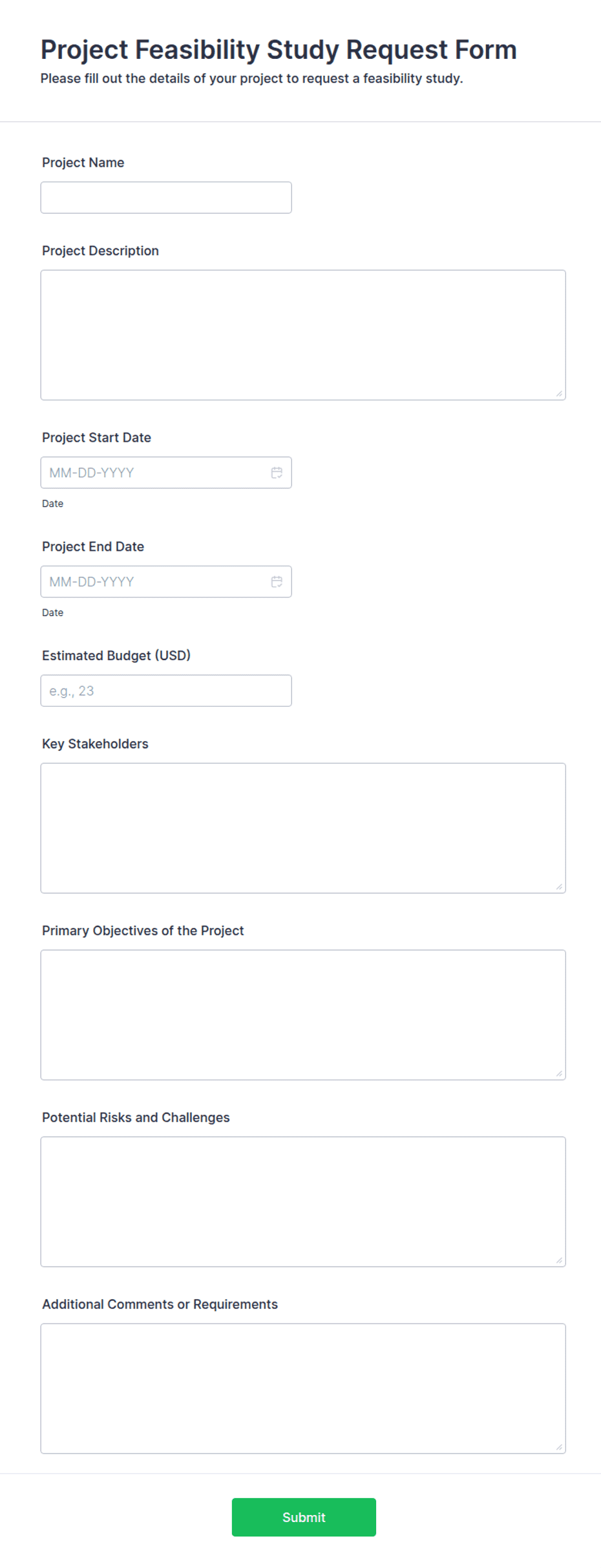 Project Feasibility Study Request Form Template | Jotform