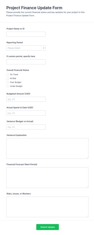Project Finance Update Form Template