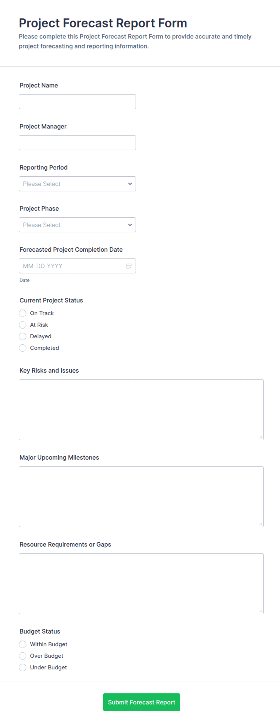 Project Forecast Report Form Template | Jotform