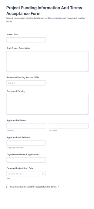 Project Funding Information And Terms Acceptance Form Template