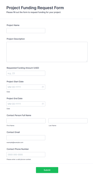 Project Funding Request Form Form Template