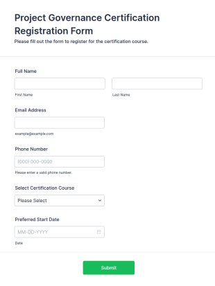 Project Governance Certification Registration Form Template