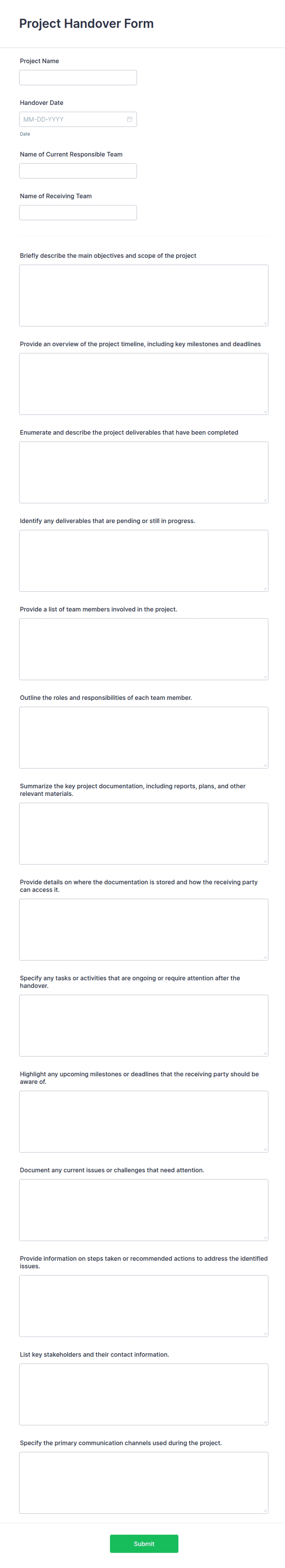 Project Handover Form Template | Jotform