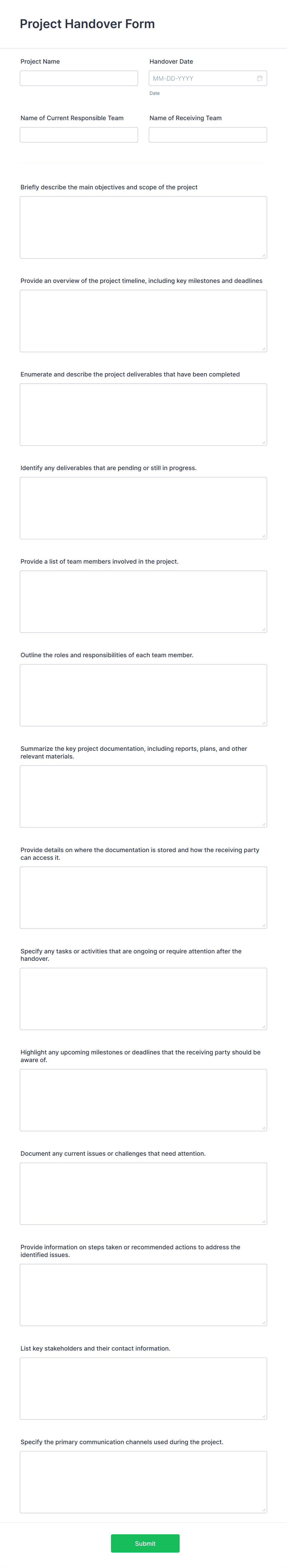 Project Handover Form Template | Jotform