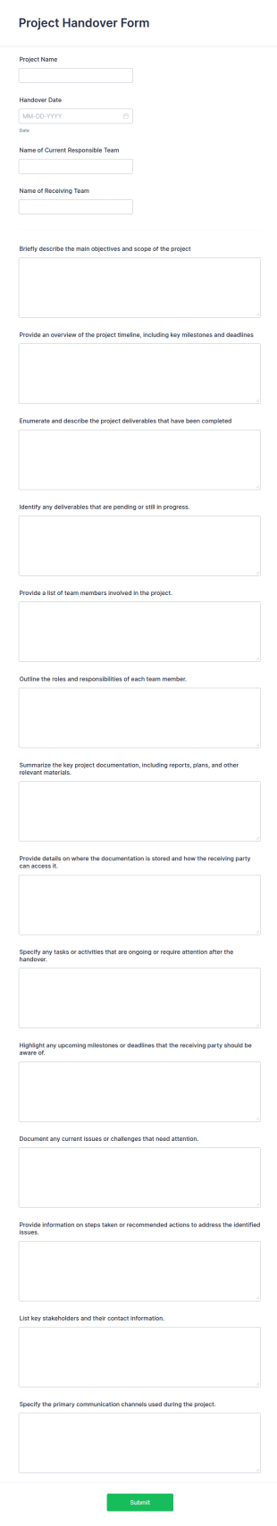 Project Handover Form Template