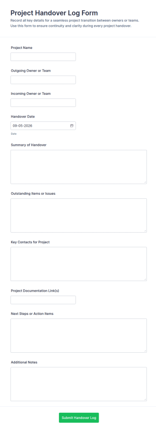 Project Handover Log Form Template