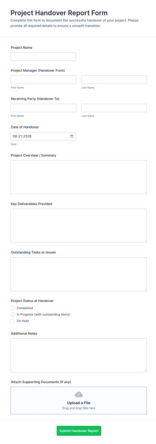 Project Handover Report Form Template