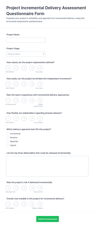 Project Incremental Delivery Assessment Questionnaire Form Template