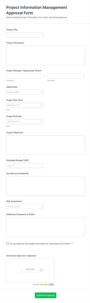 Project Information Management Approval Form Template