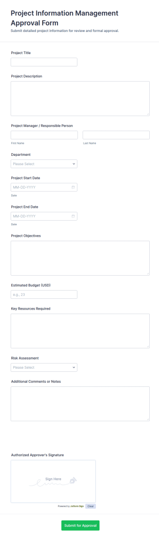 Project Information Management Approval Form Template