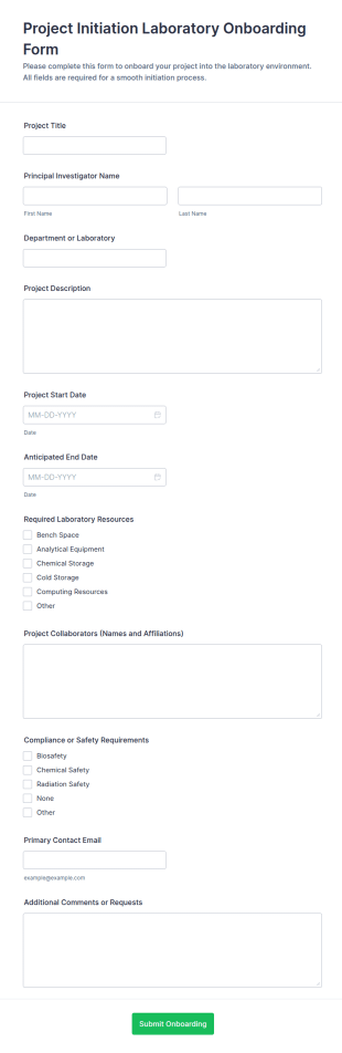 Project Initiation Laboratory Onboarding Form Template