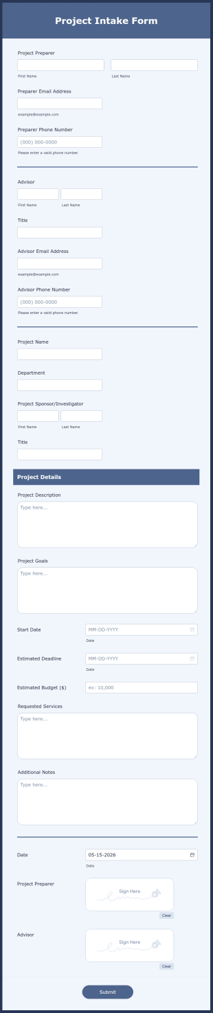 Project Intake Form Template