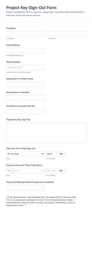 Project Key Sign Out Form Template