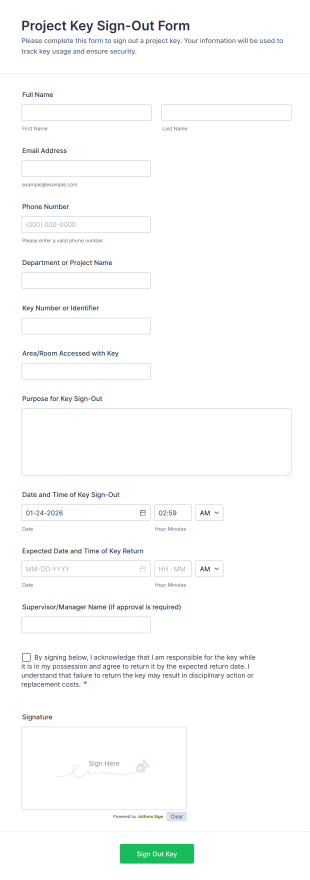 Project Key Sign Out Form Template