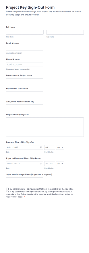 Project Key Sign Out Form Template