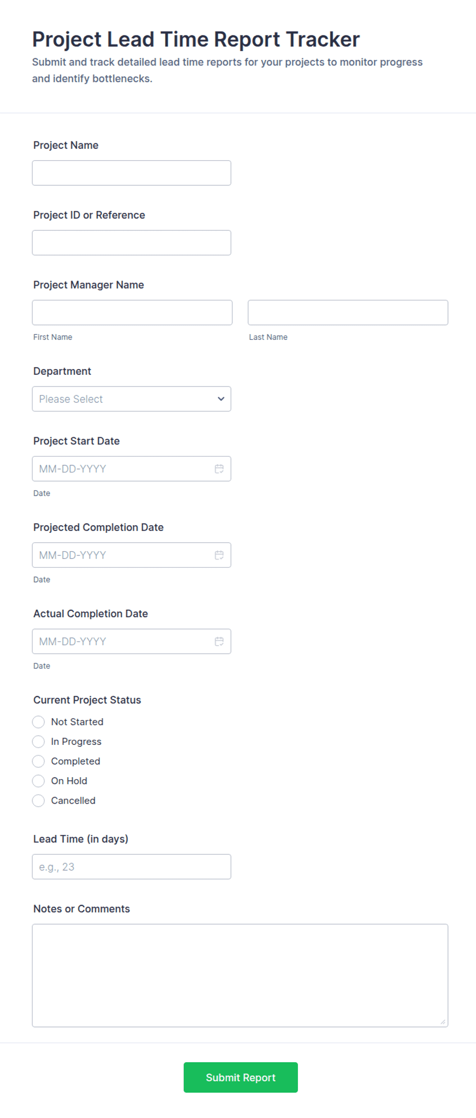 Project Lead Time Report Tracker Form Template | Jotform