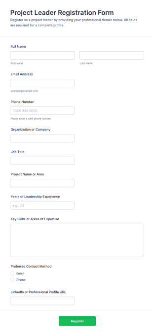 Project Leader Registration Form Template