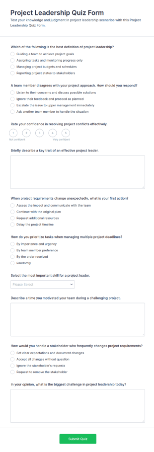 Project Leadership Quiz Form Template