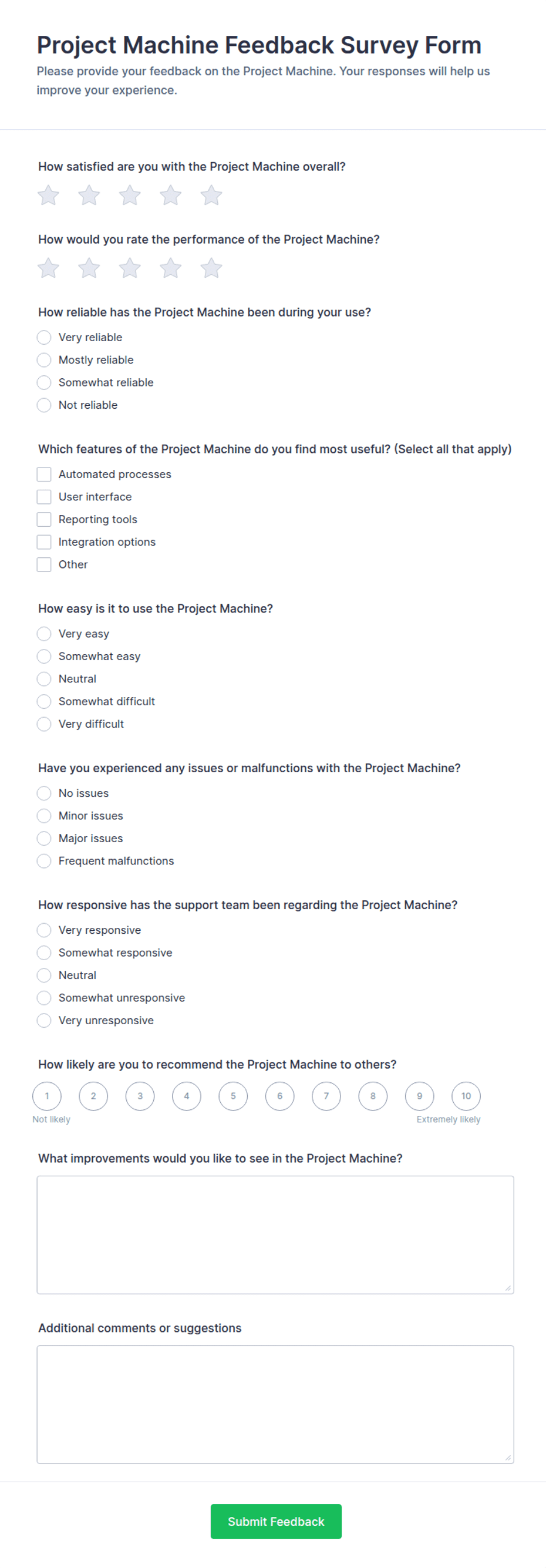 Project Machine Feedback Survey Form Template | Jotform