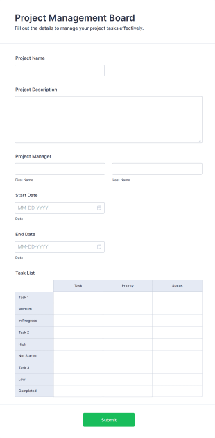 Project Management Board Form Template