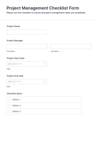 Project Management Checklist Form Template