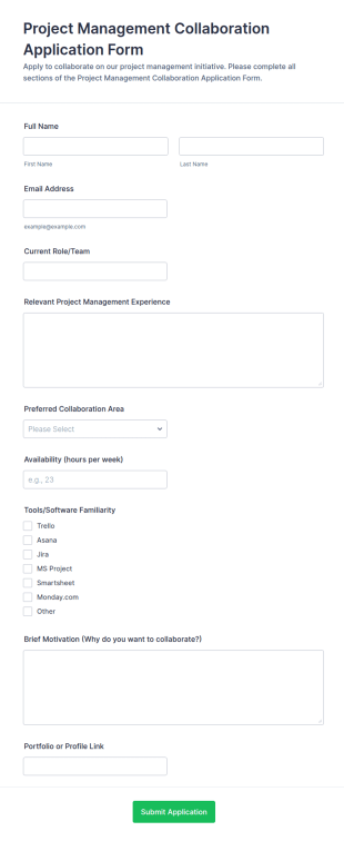 Project Management Collaboration Application Form Template