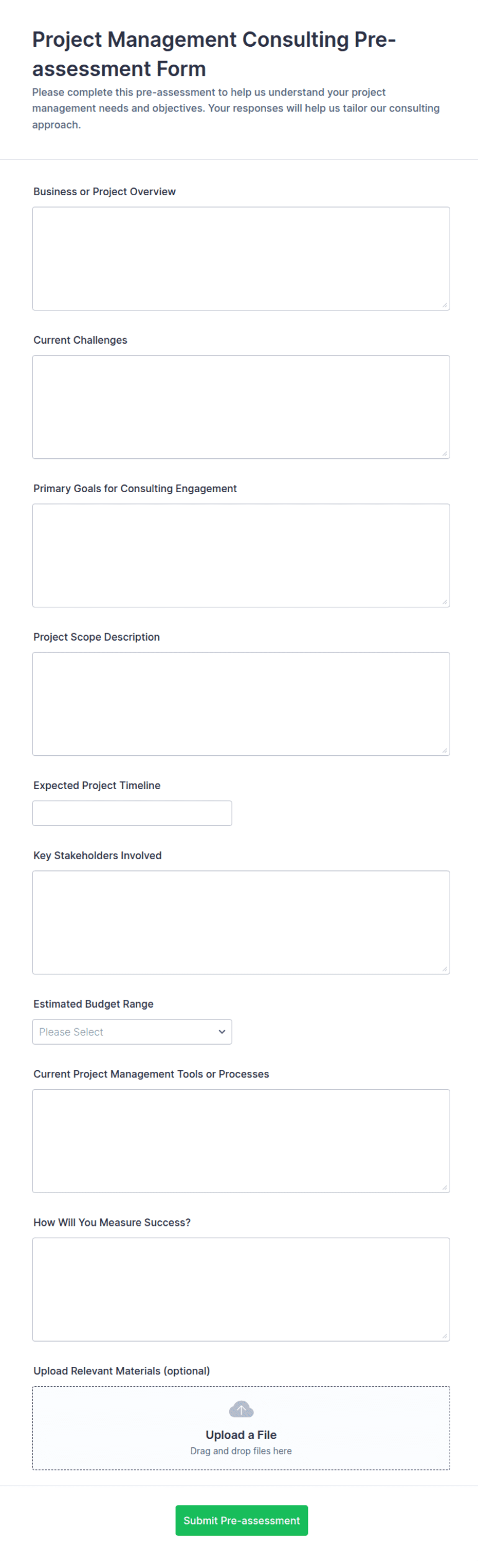 Project Management Consulting Pre-assessment Form Template | Jotform