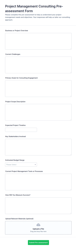 Project Management Consulting Pre Assessment Form Template