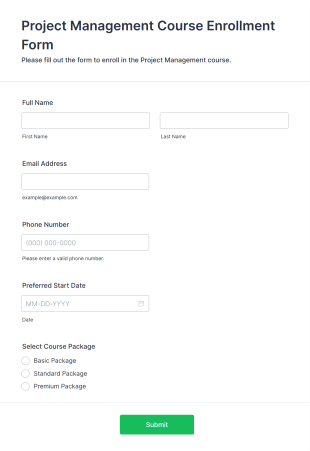 Project Management Course Enrollment Form Template
