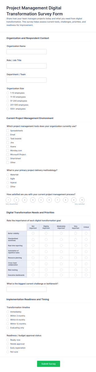 Project Management Digital Transformation Survey Form Template