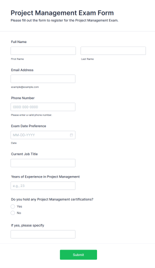 Project Management Exam Form Template