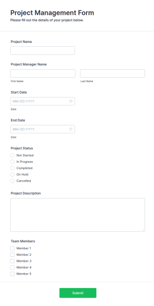 Project Management Form Template
