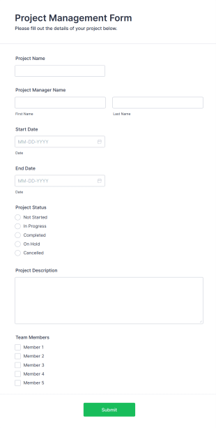 Project Management Form Template