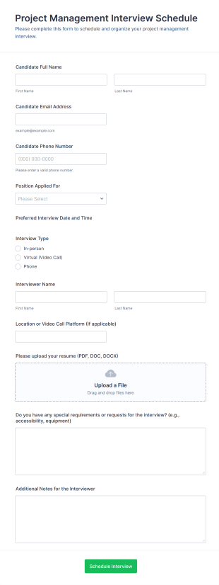 Project Management Interview Schedule Form Template